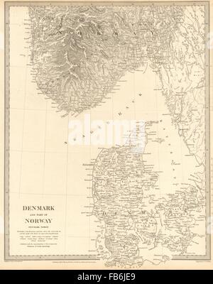 SCANDINAVIA: Denmark and Southern Norway (Norge) . SDUK, 1848 antique map