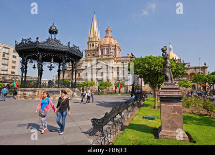 Plaza de Armas with the cathedral in the background in Guadalajara, Mexico Stock Photo