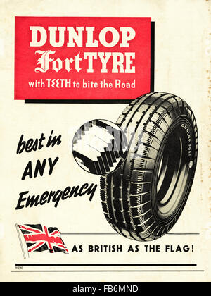 Original full page spot colour vintage advert from 1930s. Advertisement from October 1939, at the start of World War II, advertising Dunlop tyres. Stock Photo