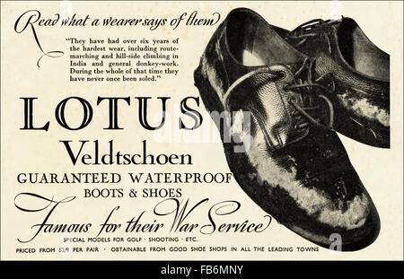 Original vintage advert from 1930s. Advertisement from October 1939, at the start of World War II, advertising Lotus shoes. Stock Photo