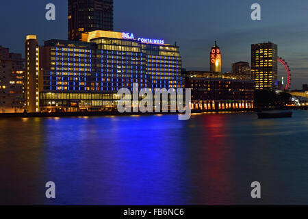 Night view of Sea Containers House, Oxo Tower Wharf ,South Bank, London, United KIngdom Stock Photo