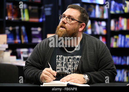 Comedian, actor and author Nick Frost signs copies of his new book, 'Truths, Half Truths and Little White Lies'. Stock Photo