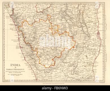 INDIA SOUTH:Madras (Chennai) Presidency & Mysore:Canara Carnatic.SDUK, 1848 map Stock Photo