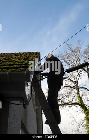 ladder, up, man, human, aged, hanging, abode, white, dwelling, climbing, business, blank, new, iron, sign, architectural, middle Stock Photo