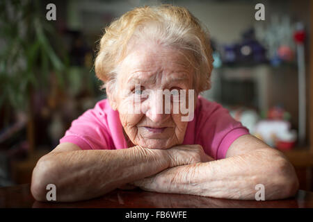 Portrait of an old woman close-up. Stock Photo