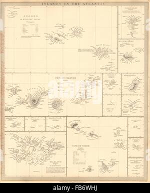 ATLANTIC ISLANDS:Azores Faeroes Madeira Canary Bermuda Falklands.SDUK, 1848 map