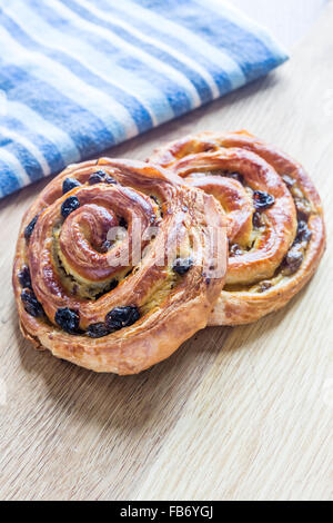 2 Pain Aux Raisins for a French Breakfast Stock Photo