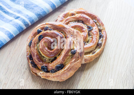 2 Pain Aux Raisins for a French Breakfast Stock Photo
