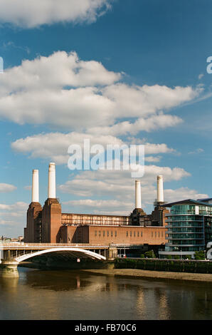 Battersea Power Station, London UK, from the north bank of the river Thames Stock Photo