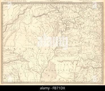 USA: AR MO TN MS IL IN KY AL. Choctaw Chickasaw boundaries. SDUK, 1848 old map