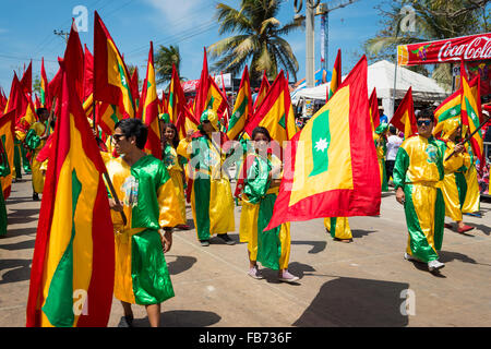 Barranquilla, Colombia - March 1, 2014: People at the carnival parades in the Carnival of Barranquilla, in Colombia. Stock Photo