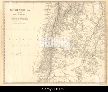 SOUTH AMERICA:La Plata and Chilé.Chile Argentina Uruguay Bolivia.SDUK, 1848 map