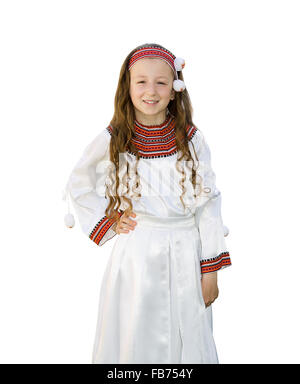 little girl in national clothes on a white background Stock Photo