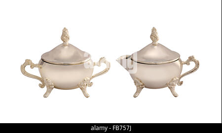 Set of antique teapots on white background Stock Photo