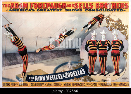 The Adam Forepaugh and Sells Brothers, America's Greatest Shows Consolidated, The Ryan, Weitzel and Zorella's, Circus Poster, circa 1896 Stock Photo