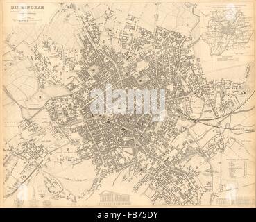 BIRMINGHAM. Antique town city plan. BARTHOLOMEW, 1865 antique map Stock ...