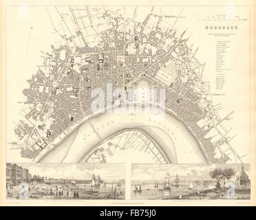 BORDEAUX antique town city plan de la ville. Gironde carte. BAEDEKER ...