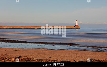 Berwick Lighthouse from Spital Beach Stock Photo