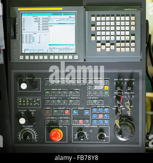 Front view on cnc milling machine control panel with display Stock Photo