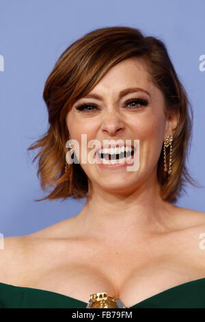 Rachel Bloom poses in the press room with the award for best