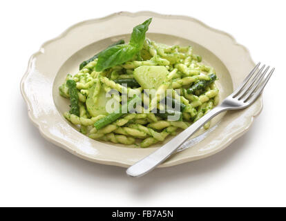 trofie pasta with pesto, green beans and potatoes, italian cuisine Stock Photo
