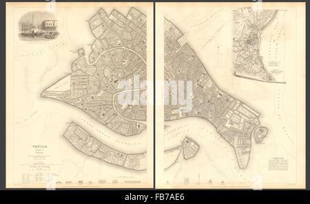 VENICE VENEZIA VENEDIG: Antique town city map plan. Environs. LARGE. SDUK 1848