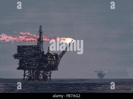 Illustrative image of oil rig drilling in ocean Stock Photo