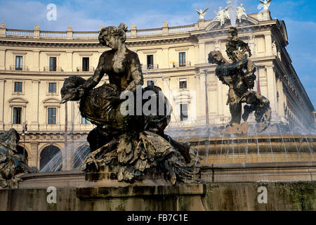 Italy, Lazio, Rome, Piazza della Repubblica Square, Fontana delle Naiadi, Fountain of the Naiads by  Mario Rutelli Artist Stock Photo