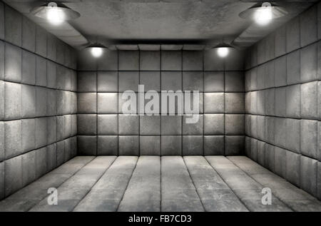 A dirty white padded cell in a mental hospital