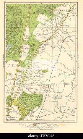 ESSEX: Buckhurst Hill, Loughton, Woodford Wells, Roding Valley, 1923 old map Stock Photo