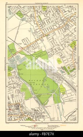 LEYTON: Hackney Marsh/Wick, Homerton, Walthamstow, Clapton Park, 1923 old map Stock Photo