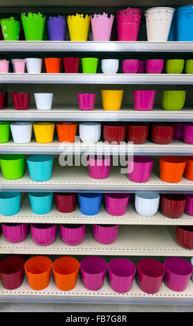 New flower pots on shelves Stock Photo