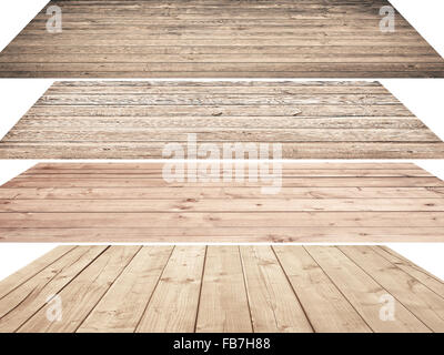 Wooden shelves or table surface isolated on white background Stock Photo