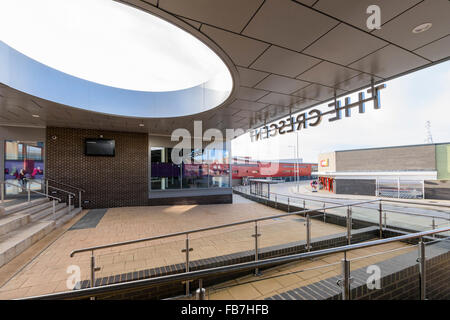 The remodelled bus station in the new 'The Crescent' shopping centre in Hinckley Stock Photo