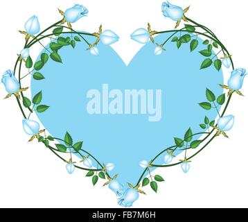 Love Concept, Illustration of Blue Roses Forming in Heart Shape with Blue Background. Stock Vector