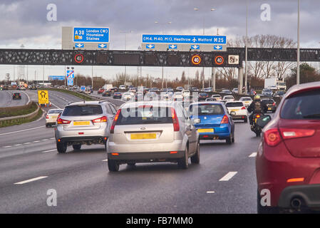 M25 Staines junction with 40mph speed limit in operation Stock Photo