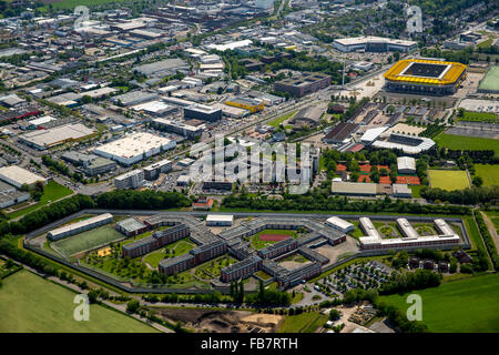 Aerial view, Bundesliga football Premiere League, correctional facility Aachen Tivoli football stadium in the background, Aachen Stock Photo