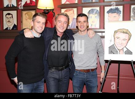 Michael Flatley portrait unveiling at Sardi's theatre district eatery  Featuring: James Keegan, Michael Flatley, Morgan Comer Where: New York City, New York, United States When: 11 Dec 2015 Stock Photo