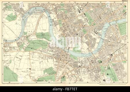 LONDON:Chiswick,Barnes,Fulham,Chelsea,Putney,Wandsworth,Clapham.BACON, 1902 map Stock Photo