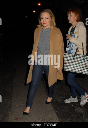 Kimberley Walsh leaves the Dominion Theatre after performing in 'Elf the Musical'  Featuring: Kimberley Walsh Where: London, United Kingdom When: 11 Dec 2015 Stock Photo