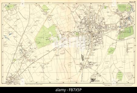 SUTTON: Cheam,Epsom,Belmont,Carshalton,Ewell,Banstead Downs.BACON, 1902 map Stock Photo