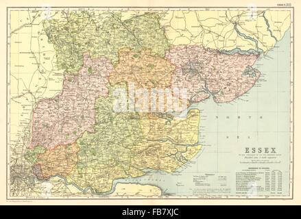 ESSEX: County map. Parliamentary constituencies divisions. Railways. BACON 1902 Stock Photo