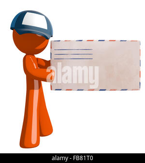 Orange man postal mail worker  envelope. Stock Photo