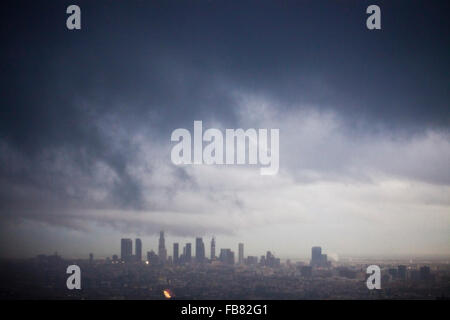 Storm clears over Los Angeles Skyline, View from Mulholland Drive, Los Angeles, California, USA Stock Photo