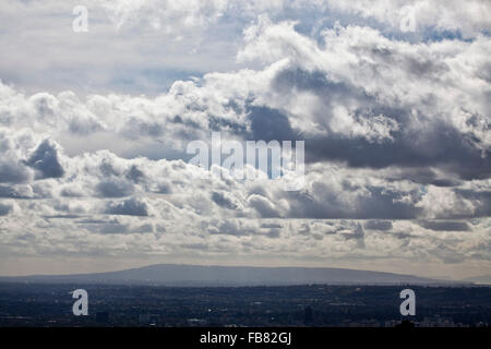 Storm clears over Los Angeles Skyline, View from Mulholland Drive, Los Angeles, California, USA Stock Photo