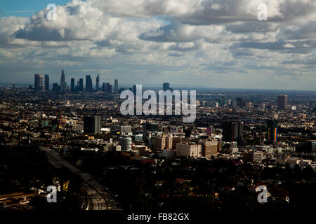 Storm clears over Los Angeles Skyline, View from Mulholland Drive, Los Angeles, California, USA Stock Photo