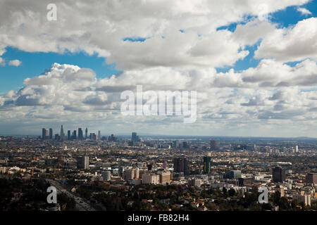 Storm clears over Los Angeles Skyline, View from Mulholland Drive, Los Angeles, California, USA Stock Photo