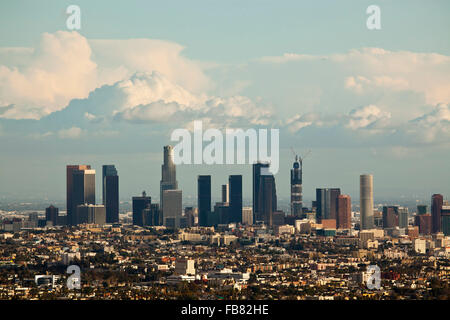 Storm clears over Los Angeles Skyline, View from Mulholland Drive, Los Angeles, California, USA Stock Photo