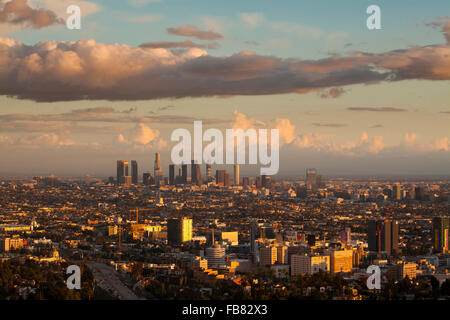 Storm clears over Los Angeles Skyline, View from Mulholland Drive, Los Angeles, California, USA Stock Photo