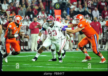 Glendale, AZ, USA. 11th Jan, 2016. of Alabama during the 2016 College Football Playoff National Championship game between the Alabama Crimson Tide and the Clemson Tigers at University of Phoenix Stadium in Glendale, AZ. John Green/CSM/Alamy Live News Stock Photo